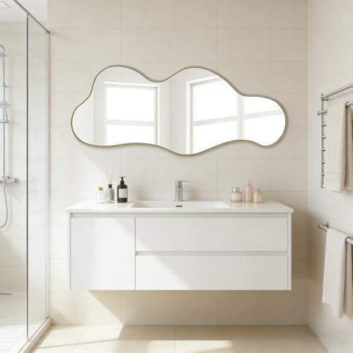 POZINO Irregular Wall Mirror, 39.3"x16" Asymmetrical Mirrors, Cloud Shaped Mirror,