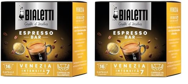 Bialetti Caffè d'Italia, Box 16 Capsule, Venezia, Intensità 7, Compatibili con Macchine sistema chiuso, 100% Alluminio (Confezione da 2)