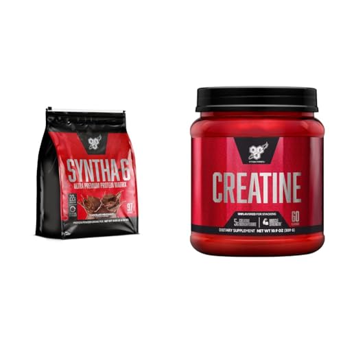 BSN SYNTHA-6 Whey Protein Powder with Micellar Casein & Micronized Creatine Monohydrate Powder, Unflavored, 2 Months Supply-60 Servings, 10.9 Ounce