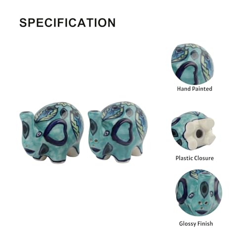 Image of VarEesha Vrinda Green Ceramic Elephant Salt n Pepper Shakers Set for Dining Table Used as Namak Dhani, Shaker, Sprinkler for Home, Kitchen and Restaurant