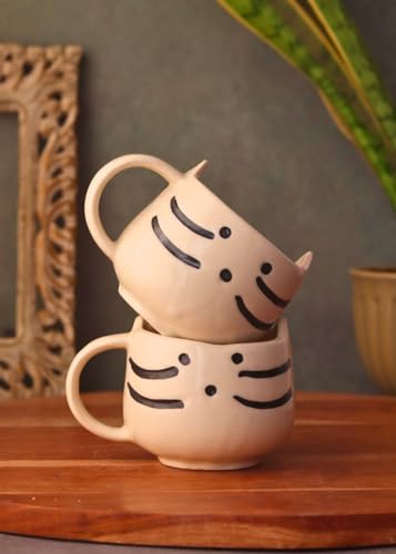 Image of WEAVING HOMES Handmade Ceramic Kitty Coffee Mug Microwave Safe, Dishwasher Safe