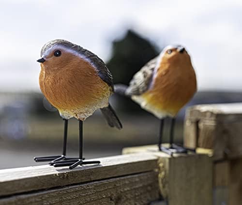 Garden Mile Robin Redbreast Resin 2pc Bird Set Highly Detailed Garden Ornaments Christmas Decoration Indoor Or Outdoor Use.