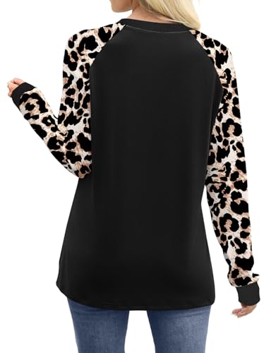 WIHOLL Long Sleeve Shirts for Women Raglan Fall Outfits for Women 2025 Cute Early Womens Fall Fashion 2025 Winter Clothing Ladies Tops Blouses Dressy Casual Work Cozy Boho Clothes Leopard Print L