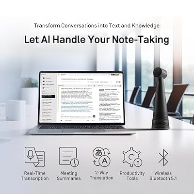 IPEVO Vocal Bluetooth Speakerphone + Vurbo.ai Pro Software, AI Real-Time Transcription, Translation for 100 Languages, Summarization, Meeting Minutes, Note-Taking, 40Hr Battery Life, AI Solutions