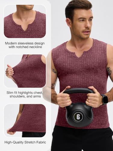 JEMLDL Men's Fashion Tank Tops Muscle Sleeveless Knit Ribbed V Neck Casual Shirts Stylish Party Gym Tee Wine Red XL — view 5