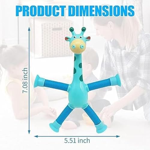 Image of ToyBharat This Giraffe-Shaped Telescopic Suction Toy (Set of 2) is a Fun, Stretchy Travel Essential for Toddlers. Safe, Colorful, and Easy to use-Ideal for Kids Aged 1+ During car Rides