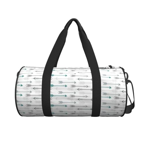 Retro Arrow Grey Teal Large Capacity Round Travel Bag,Sport Duffel Bag With Sponge Padding & Organizer Pockets For Gym Beach Trips2