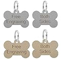 LARRYROO Dog Bone ID Tag Personalised Engraved Silver Or Brass 38mm Puppy Collar Chipped (Silver)