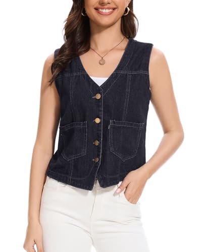 Chaleco de mezclilla recortado para mujer abotonado estilo casual chic 2