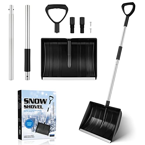 YARNOW Heavy Duty Snow Shovel with Detachable Aluminium Handle & Anti-Freeze Foam Blade (41cm Wide) - Portable Snow Remover for Garden, Driveway & Car, Black