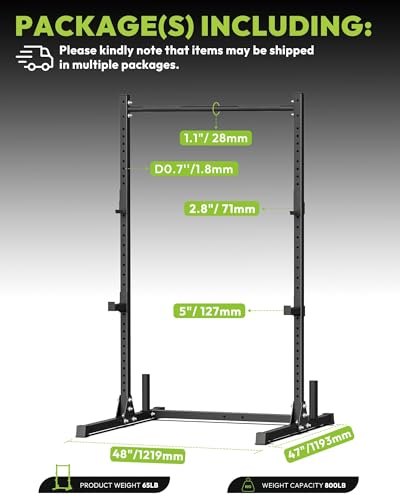 Image of HANDBODE Squat Rack with Pull Up Bar, Adjustable Power Racks for Home Gym, 800 lbs Capacity Bench Press Rack, Fits 6 & 7 FT Barbells for Strength Training