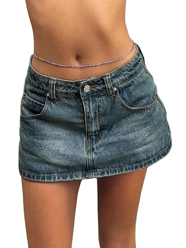EMMIOL Jean Skirts for Women Summer Sexy Mid Waist Sexy Mini Dress 2026 Trendy Y2k Clothes Denim Skirt Blue