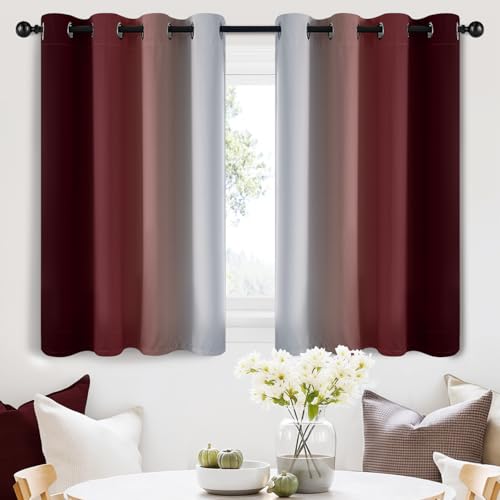 Image of SimpleHome Ombre Curtains Red to Grey White for Living Room 52Wx36L | Room Darkening Curtains for Bedroom,Gradient Light Blocking Curtain,Thermal Insulated Grommet Window Drapes,2 Panels,36 Inch