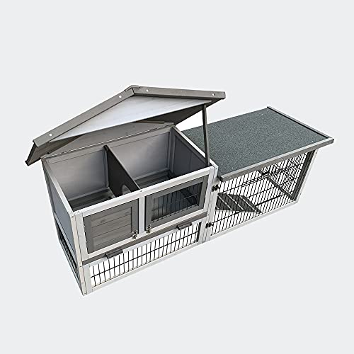 Hühnerstall hellgrau 144x52,5x68,5cm, Holz, Nisthaus & Freilauf, ausziehbare Schale für Reinigung – Bild 3