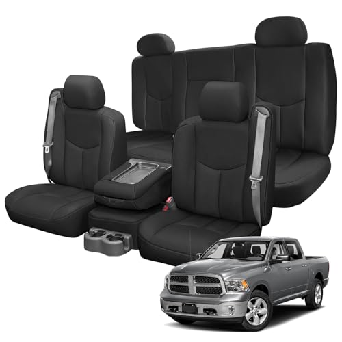 Kistrba Front & Rear Seat Covers Compatible with 1999-2006 Chevy/GMC 1500 Heavy Duty Knitted Fabric Complete Set Rear Seat No Cup Holders Opening