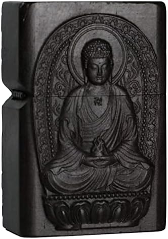 Natural Ebony Black Wood Carved Lighter Shell Box For Zippo Module (Guan Gong Yu Warrior Dragon)