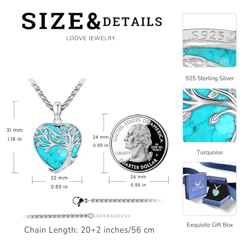 Tree of Life Necklace for Women Sterling Silver Celtic Moon Tree Moonstone Turquoise Pendant Heart Family Tree Necklace for Mother Daughter Sister Gifts4