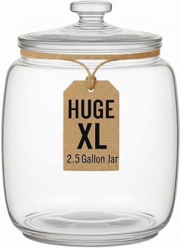 kitchentoolz 2.5 Gallon Extra Large Glass Cookie Jar with Airtight Lid – XL Clear Storage Container for Bulk Cookies, Candy, Flour, Dog Treats & More – Oversized Jar for Kitchen or Laundry Room