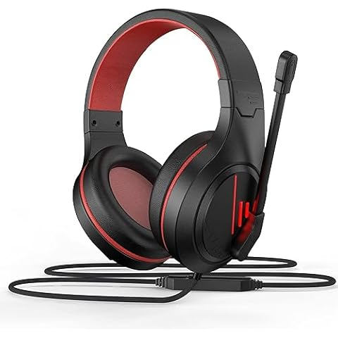 Anivia MH601 Headphones with Microphone Wired Headset with Active Noise Canceling Microphone, 3.5mm Audio Jack Stereo Headphone - Red (Game/Work/School) Cover