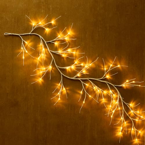 Image of Birch Vine with Lights with Timer 6ft 72LED, Artificial Tree for Walls Birch Twig for Room Decor Mantle Fireplace Holiday Christmas Decorations Birch Branches - Battery Operated