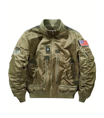 Image of FTIMILD Military Bomber Jacket for Men Casual Windbreaker Jacket Mens Spring and Fall Jacket with Pockets and US Armband