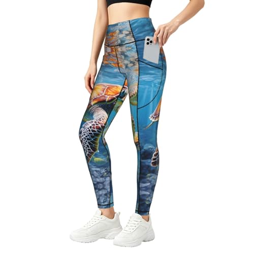 Ropa de fitness para mujer con estampado de tortugas, leggings con control de abdomen para gimnasio
