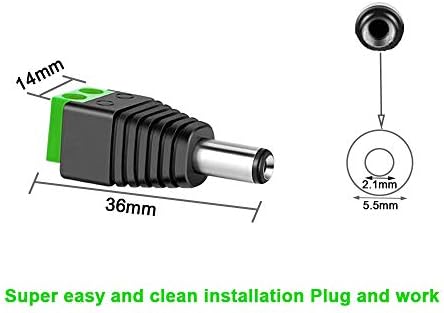 Aiqeer 50 Pcs 12V/24V 5.5 X 2.1 mm DC Power Connector Adapter, Male Power Jack Plug, DC Screw Terminal Plug Connector for CCTV Camera LED Strip (Green)