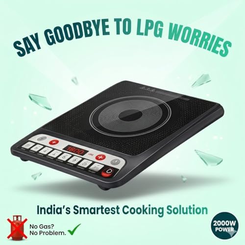 2000W Induction Cooker with Slide LED Display | 9 Heat Levels | 4-Hour Timer | Crystal Glass Top Portable Induction Cooktop | Energy Efficient Electric Stove | Compatible with All Induction Cookware view 2