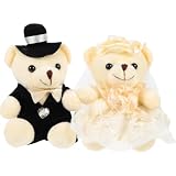 Kisangel 2pcs Wedding Bear Toy Bride and Groom Stuffed Animal Decorative Doll for Wedding Party Home Office Decor