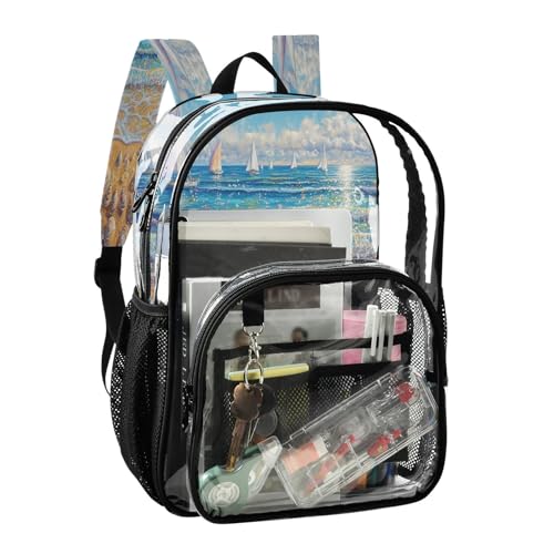 Sea Beach Clear Backpack - Stadium Approved Large 15.7-inch Waterproof Transparent Bag for Sports, Concerts, Work, Travel#4252
