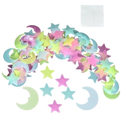 Pegatinas de pared que brillan en la oscuridad,pegatinas de estrellas que brillan en la oscuridad | Divertidas pegatinas de techo de estrella de decoración de luna y estrellas | Pegatinas de pared