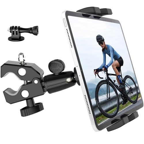 Dosvsi Bike Tablet Holder, Metal Motorcycle Tablet Mount, Anti Shake Handlebar Clamp for iPad Pro 12.9/11/ Air/Mini, Galaxy Tabs, Z Fold, iPhone, Fits 4-13