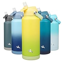 Konokyo Insulated Water Bottle with Straw Lid,32 oz Stainless Steel Vacuum Metal Bottle with Silicone Handle,Lime