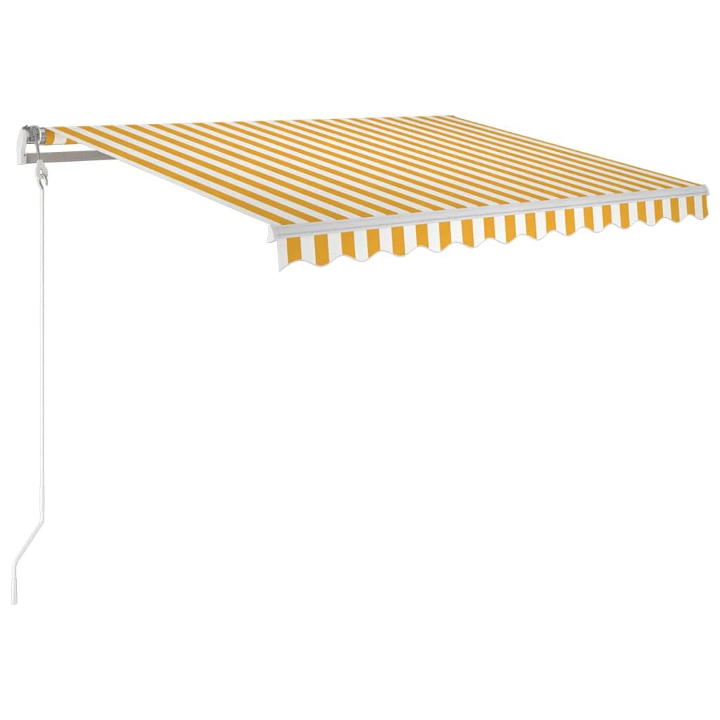 Toldo articulado automático con iluminación LED y sensor de viento, 350 x 250 cm, color amarillo/blanco, resistente a los rayos UV y al agua, para terraza y balcón