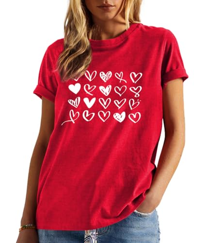 Image of Valentines Shirts for Women Valentine Love Heart Printed Graphic Tshirt Cute Girls Casual Top