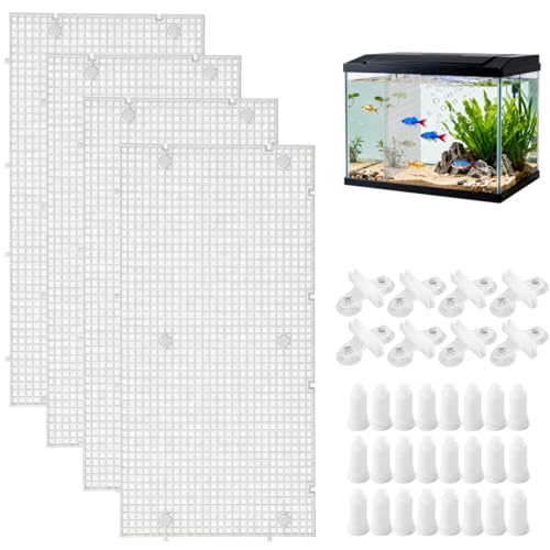 Seutmrou 4 Pièces Aquarium Séparateur, Diviseur D’Aquarium en Plastique, 30x15cm avec 16 Ventouses et 24 Supports, Séparateurs pour Aquarium pour Séparer Les...