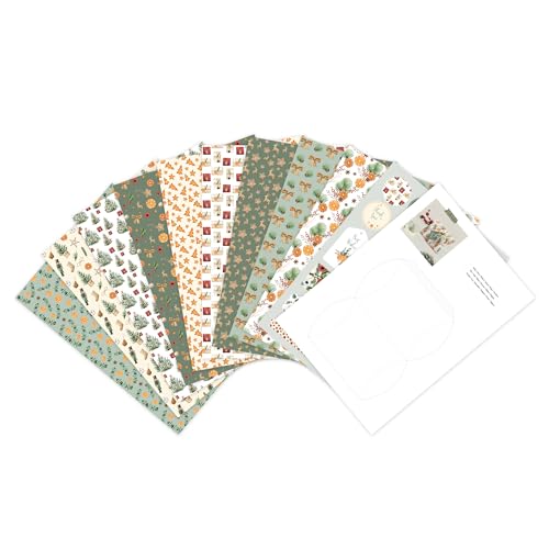 Clairefontaine 95547C - Block mit 18 Blatt Zeichenpapier 160g mit Motiven auf der Vorderseite bedruckt + 2 Etikettenbogen zum Ausschneiden, DIN A4 21x29,7 cm, Vitaminreiche Weihnachten, 1 Stück