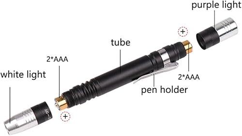 Miniatura 3 de Pluma Detector de Luz Antorcha Ultra Violeta Antorcha Blanco Púrpura para Prueba Mini Pen Linterna UV 395nm 2 en 1 Linterna UV LED Penlight Luz