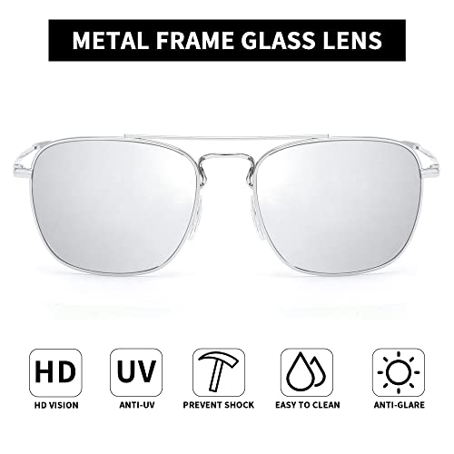 Image of JIM HALO Retro Square Aviator Sunglasses Premium Glass Lens Flat Metal Eyewear Men Women