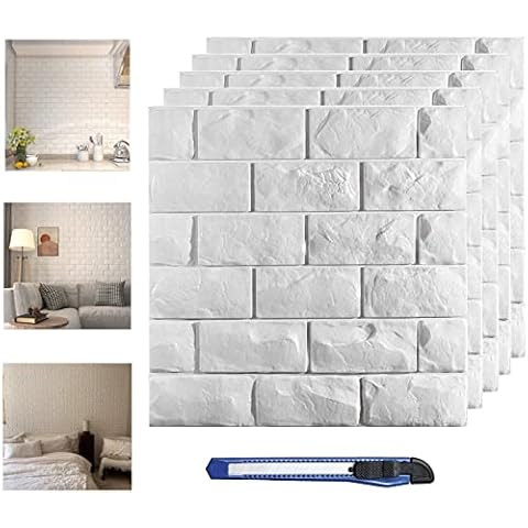 20 Pcs 3D Wall Panels Peel and Stick, White Brick Printable 3D Wallpaper Stick and Peel Self Adhesive Waterproof Foam Faux Brick Paneling for Bedroom, Bathroom, Kitchen, Fireplace (19.38 sq ft ) Cover
