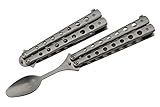 SZCO Supplies Silver Finished Butterfly Spoon - 9' Stainless Steel Folding Camping Spoon, Travel Spoon, Butterfly Knife Style Folding Spoon, Camping Essentials and Picnic Accessories