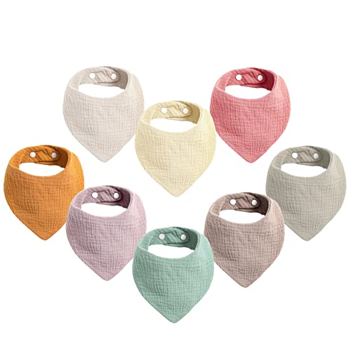 Image of Muslin Baby Bandana Drool Bibs 100% Cotton Absorbent Bandana Bibs Set for Baby Girls Soft Newborn Bibs Plain Colors 8 Pack 3-36 Months