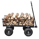 GOAWGO Garden Cart Heavy Duty 600 lbs Capacity Metal Mesh Wagon with Removable Sides Outdoor Utility Wagon with 10' Rubber Pneumatic Wheels,Adjustable Handle Angle for Lawn Yard Farm Ranch, Black