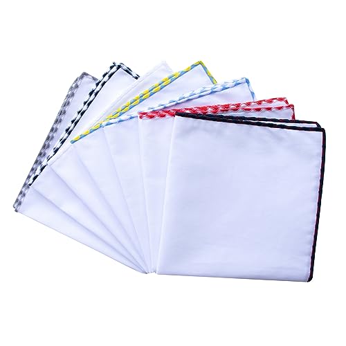 Image of 3-Pk Mens Cotton White Pocket Square with Color Border(10 Colors)