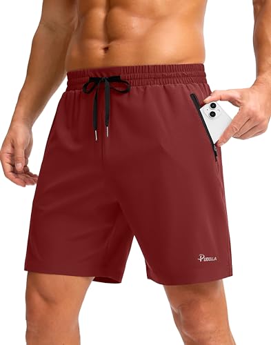 Image of Pudolla Men's Running Gym Shorts with Zipper Pockets 5 inch /7 inch / Lightweight Quick Dry Running Workout Athletic Short