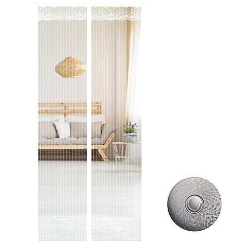 Preisvergleich Produktbild Magnet Fliegengitter Tür, Sommer Mückennetz Tür Abnehmbar Balkon Wohnzimmer Schlafzimmer Flausch TürVorhang-90x200Cm(35x79Zoll)-Weiß