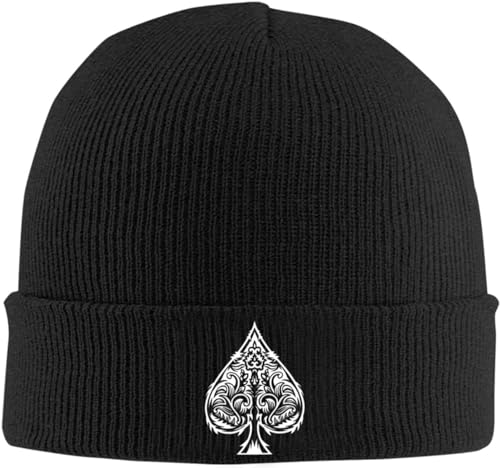 Poker Ace of Spades Adult Knitted Hat Beanie Winter Warm Skull Hat - Men Women Black