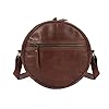 URBAN LEATHER 22,9 cm Vintage Leder Kreis Schultertasche Geldbörsen Handtaschen für Frauen Kleine Runde Strandtaschen mit verstellbaren Riemen, Dunkelbraun, Braun, 40.5 EU #4