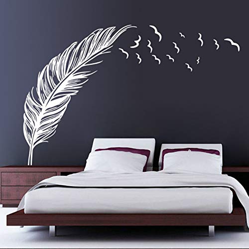 Stickers Muraux Plume Blanche Sticker Modern Art Muraux Murales Amovible Vinyle Autocollants pour Salon Chambre Mur Décoration De La Maison, Blanc