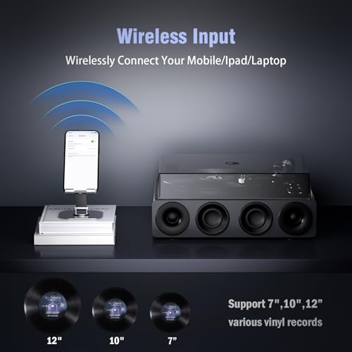 1 by ONE gramofon z wbudowanymi głośnikami, przedwzmacniacz Phono, napęd pasowy, 33/45 RPM, odbiornik MM, wejście Bluetooth